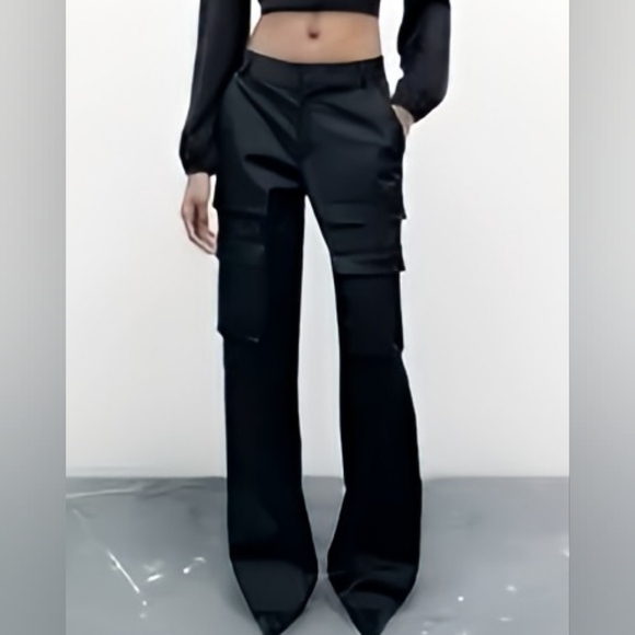 Zara Pants - New Zara Black Satin Effect Cargo Pants